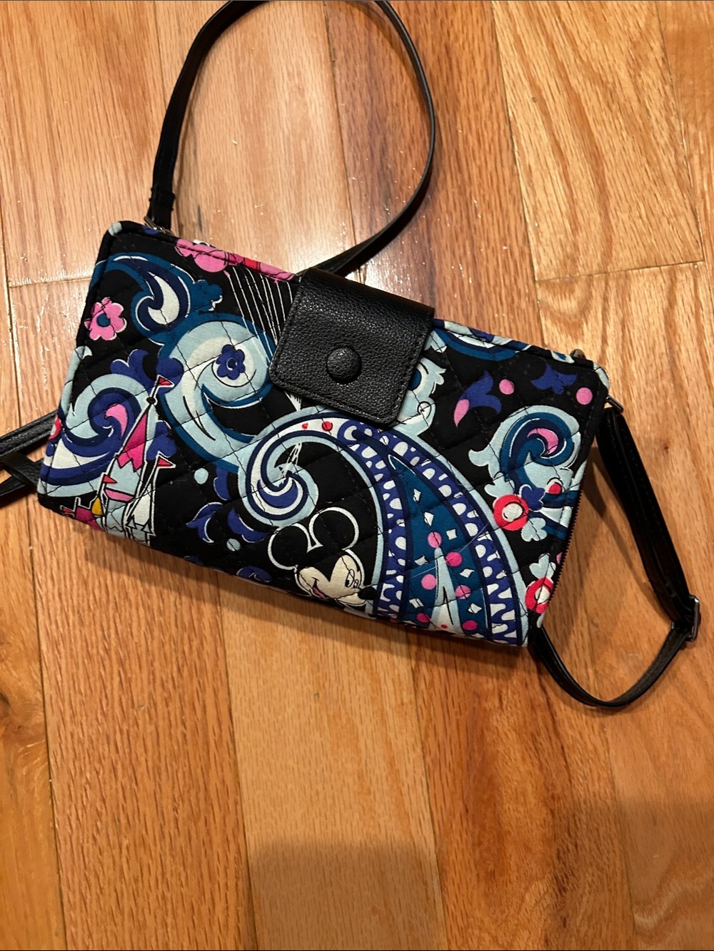 Vera Bradley Black Quilted Crossbody with Multicolor Paisley & Mickey Mouse - Picture 4 of 4